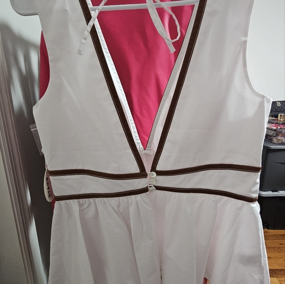 Staud Trent Peplum Top, Size 12 - WhiteFaux-leather piping out - Picture 4 of 8